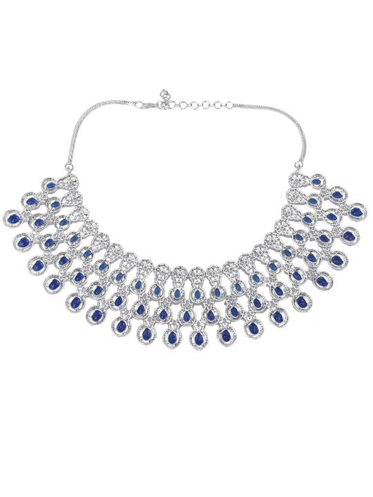 Rhodium-Plated American Diamond Studded Necklace & Earrings