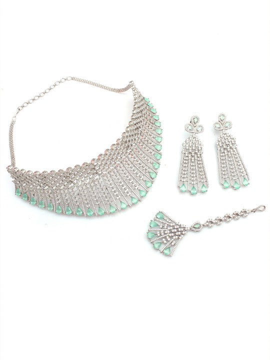 Rhodium-Plated Necklace Set With Maang Tika