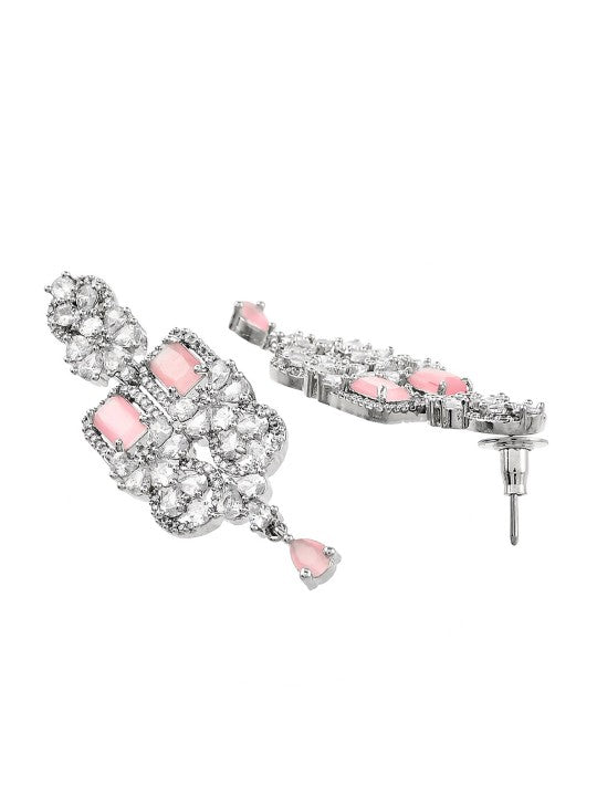 Rhodium-Plated White & Pink CZ Studded Jewellery Set