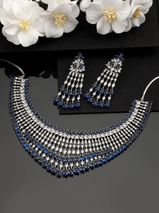 Rhodium-Plated AD-Studded & Beaded Jewellery Set