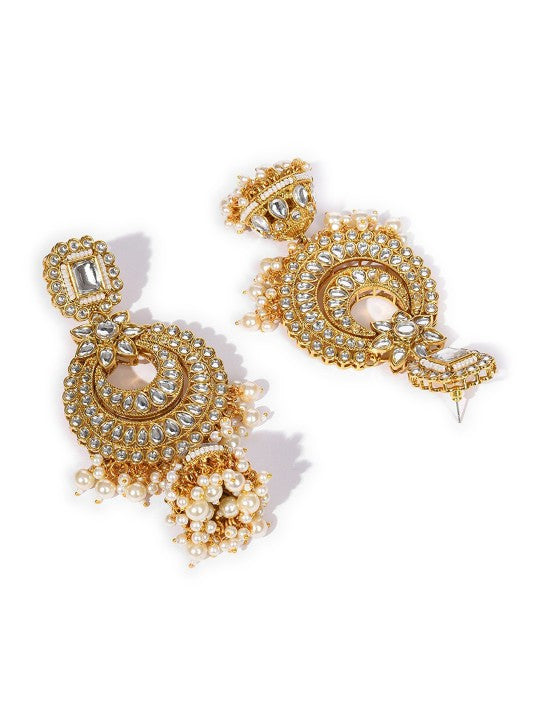 Gold-Plated White Stone Studded & Beaded Jewellery Set With Maang Tikka