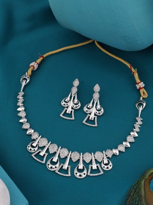 Rhodium-Plated AD-Studded Jewellery Set