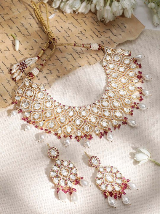 Polki Gold-Plated & White Stones-Studded Jewellery Set