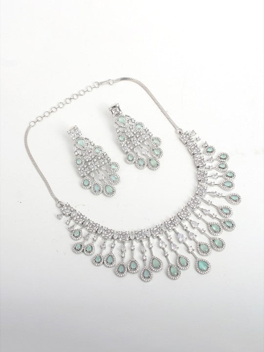 Rhodium-Plated American Diamond Studded Necklace Set