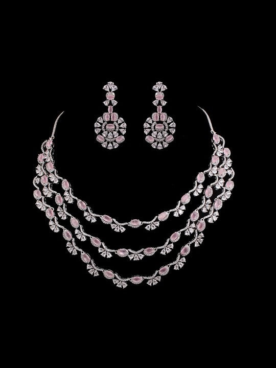 Rhodium-Plated Cubic Zirconia Studded Necklace Set