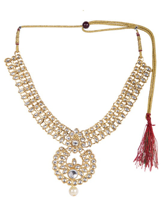 Gold-Plated White Stone Studded Kundan Jewellery Set