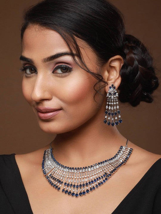 Rhodium-Plated AD-Studded & Beaded Jewellery Set