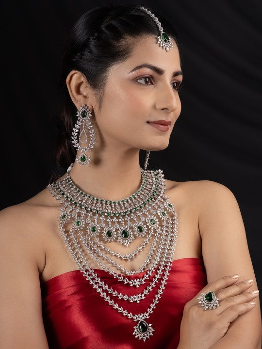 Rhodium-Plated American Diamond-Studded Jewellery Set