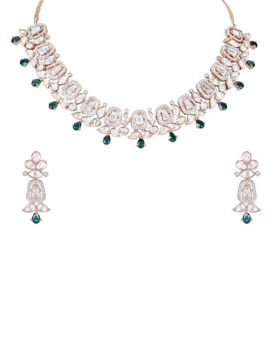 Rhodium-Plated Artificial Stones Studded Necklace Set