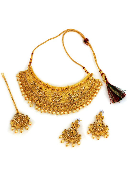 Gold-Plated White Pearl & Crystal Jewellery Set