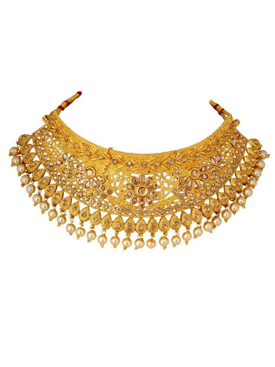 Gold-Plated White Pearl & Crystal Jewellery Set