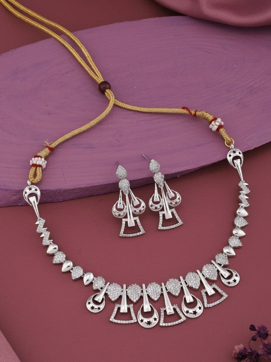 Rhodium-Plated AD-Studded Jewellery Set