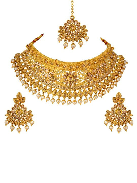 Gold-Plated White Pearl & Crystal Jewellery Set