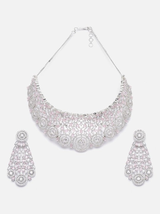 Rhodium-Plated & AD-Studded Jewellery Set