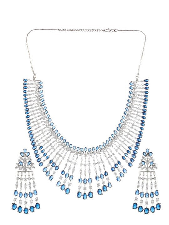 Rhodium-Plated AD-Studded & Beaded Jewellery Set