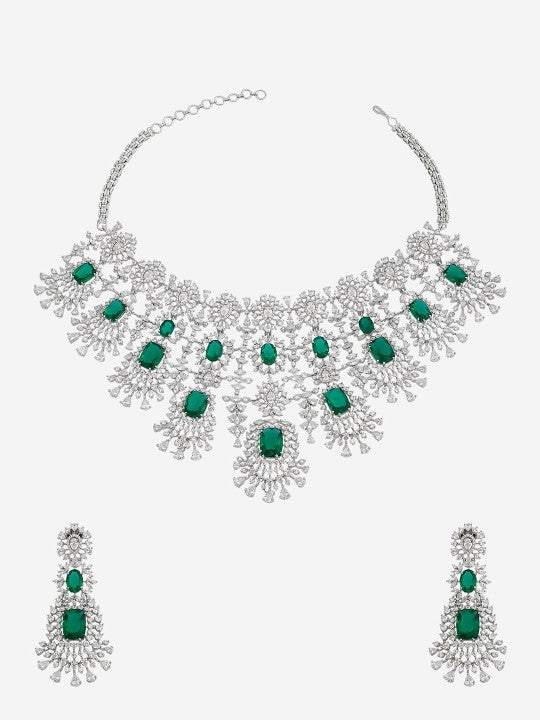 Rhodium Plated CZ Studded Jewellery Set