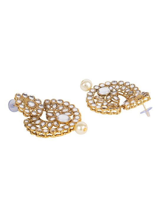 Gold-Plated White Stone Studded Kundan Jewellery Set