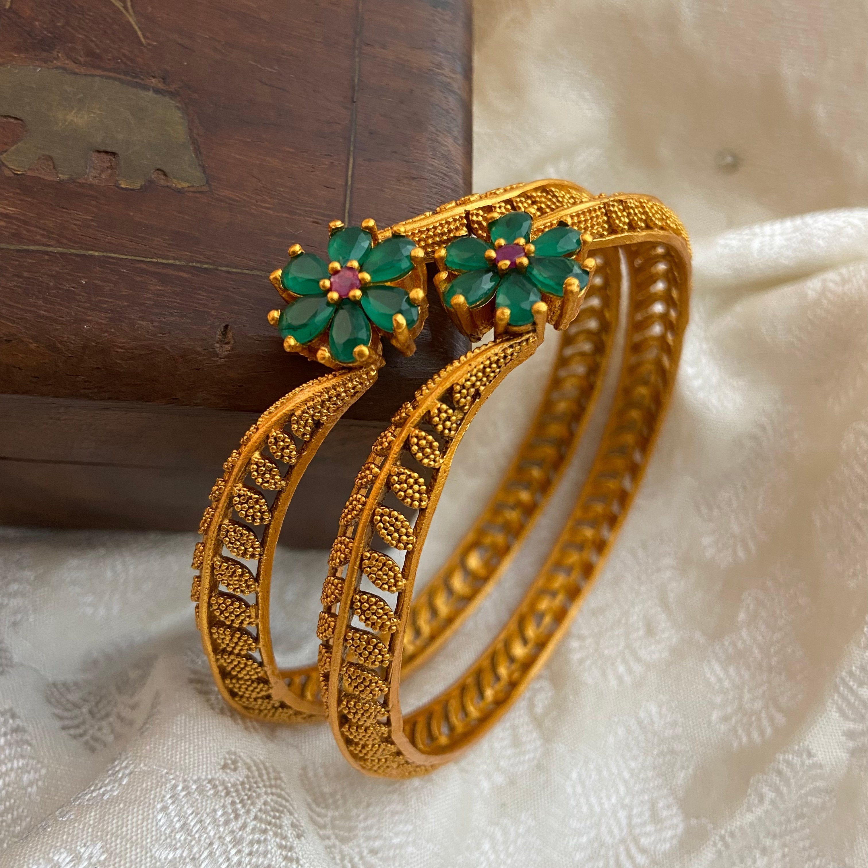 Green Floral Matte Bangle Set B161