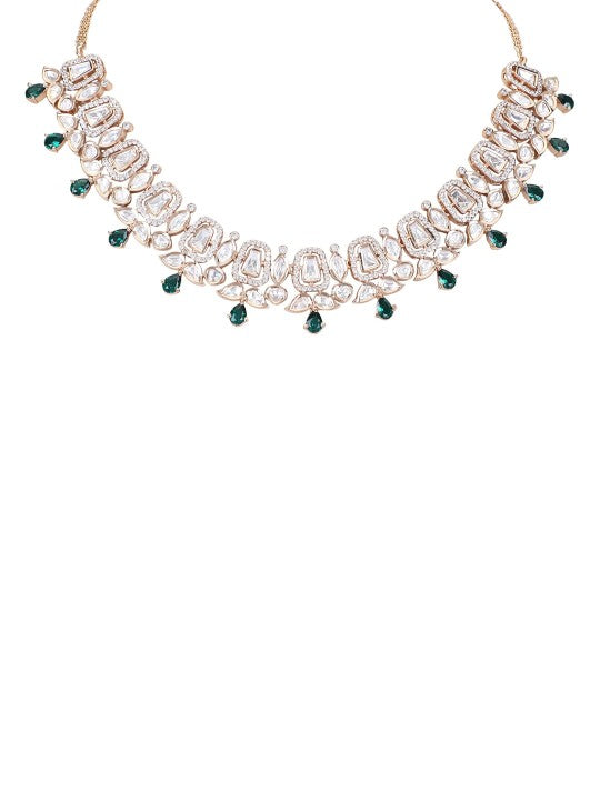 Rhodium-Plated Artificial Stones Studded Necklace Set