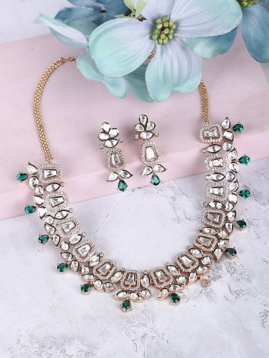 Rhodium-Plated Artificial Stones Studded Necklace Set