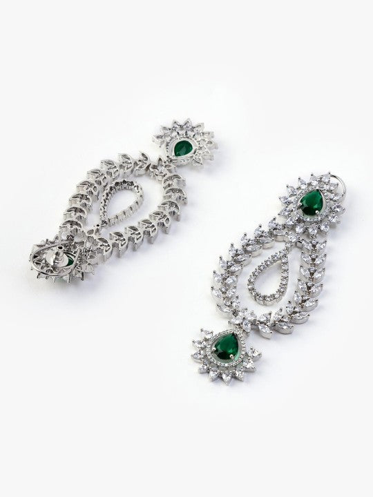 Rhodium-Plated American Diamond-Studded Jewellery Set