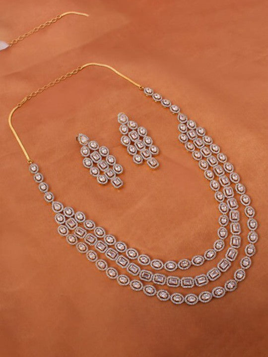 Rhodium Plated Cubic Zirconia Studded Jewellery Set