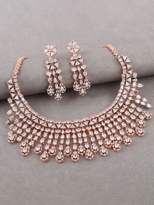 Rose Gold Plated Cubic Zirconia Studded Jewellery Set