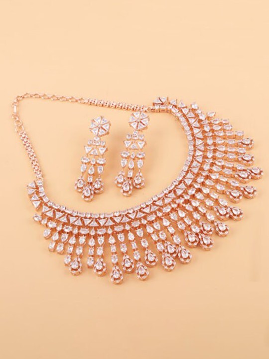 Rose Gold Plated Cubic Zirconia Studded Jewellery Set