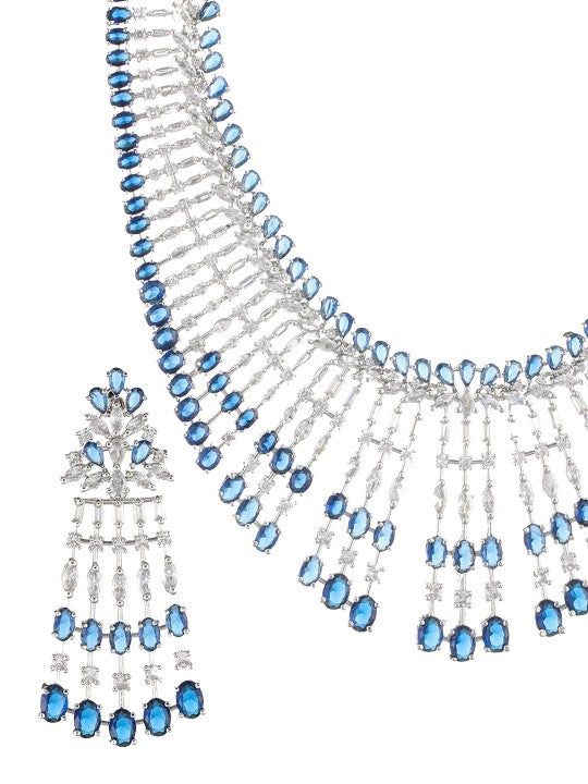 Rhodium-Plated AD-Studded & Beaded Jewellery Set