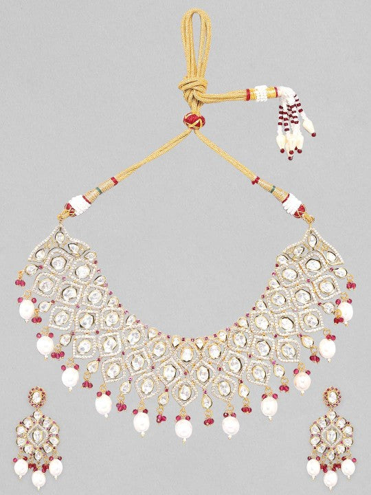 Polki Gold-Plated & White Stones-Studded Jewellery Set