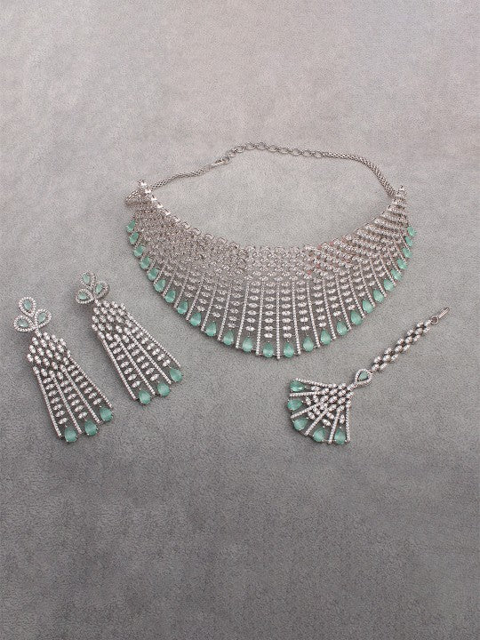 Rhodium-Plated Necklace Set With Maang Tika