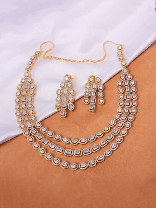 Rhodium Plated Cubic Zirconia Studded Jewellery Set