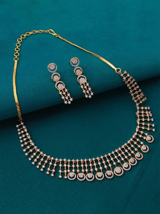 Gold-Plated Cubic Zirconia Studded Jewellery Set