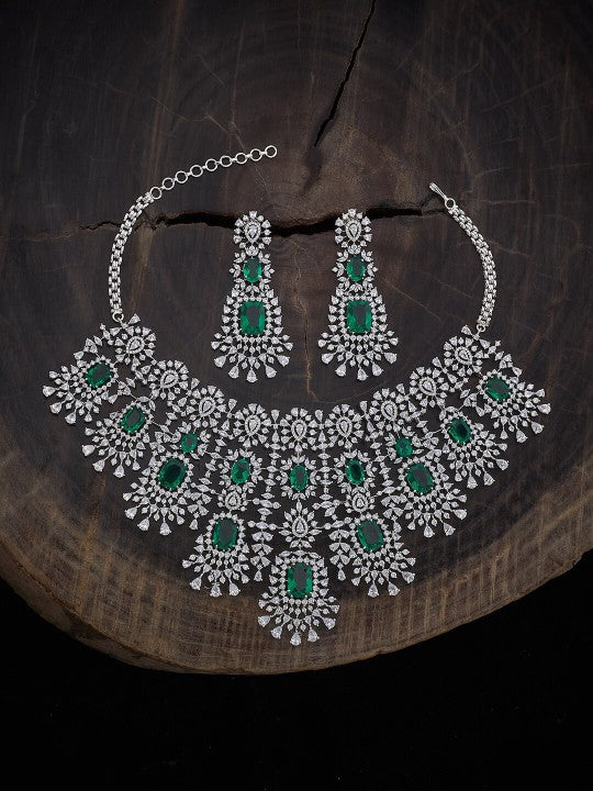 Rhodium Plated CZ Studded Jewellery Set