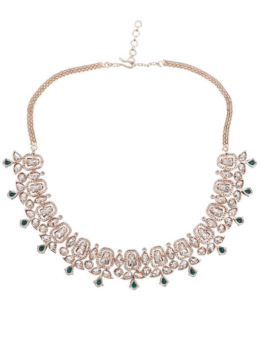 Rhodium-Plated Artificial Stones Studded Necklace Set