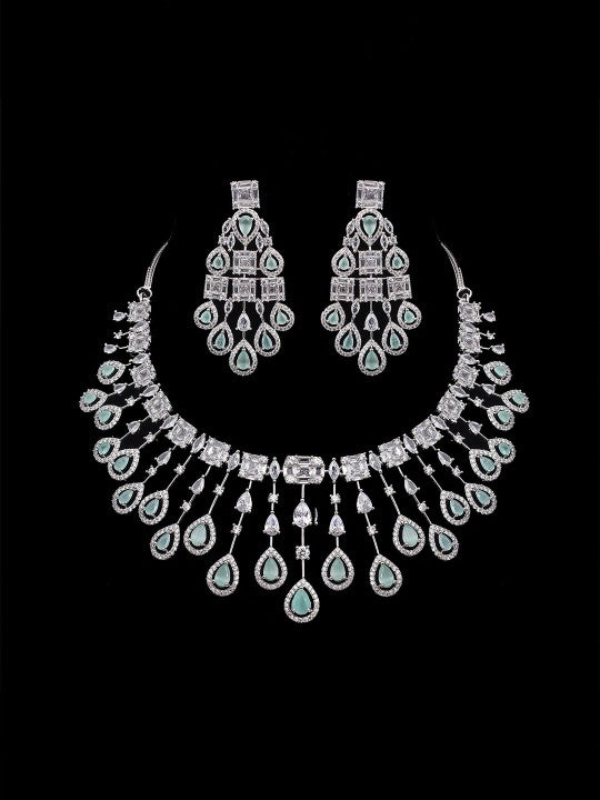 Rhodium-Plated American Diamond Studded Necklace Set