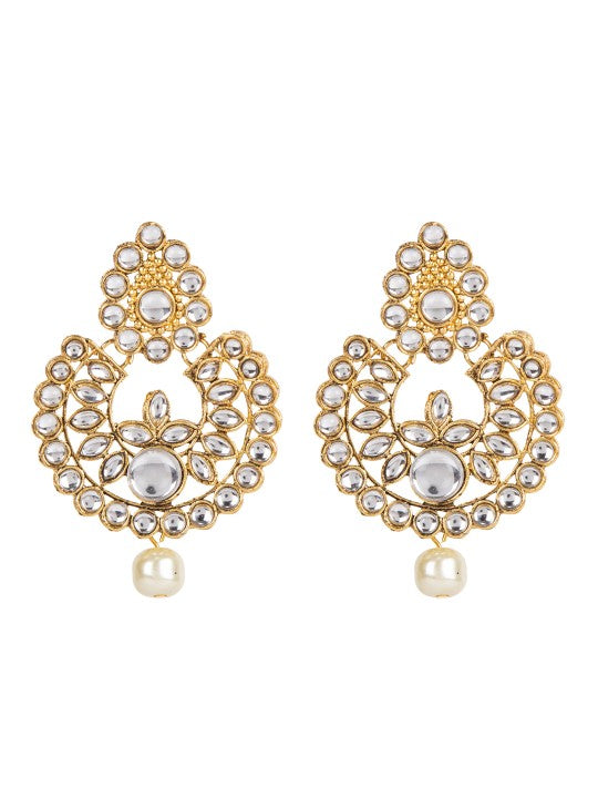 Gold-Plated White Stone Studded Kundan Jewellery Set