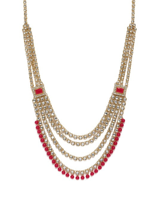 Red Gold-Plated Kundan Studded Bridal Jewellery Set