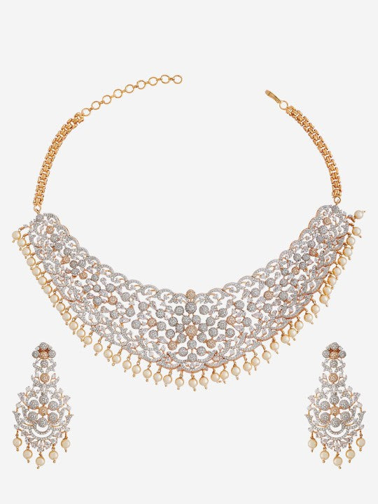 Rhodium-Plated CZ Studded Jewellery Set