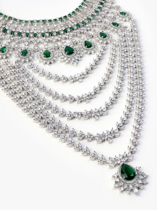 Rhodium-Plated American Diamond-Studded Jewellery Set