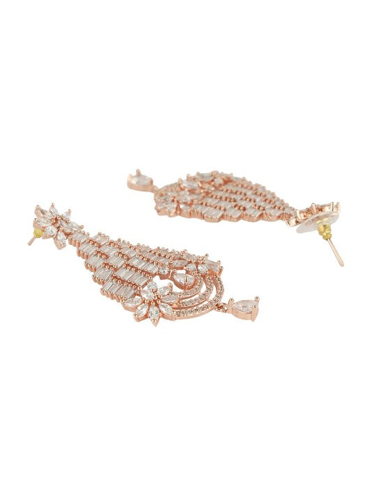 Rose Gold-Plated & White American Diamond Studded Jadau Designer Jewellery Set