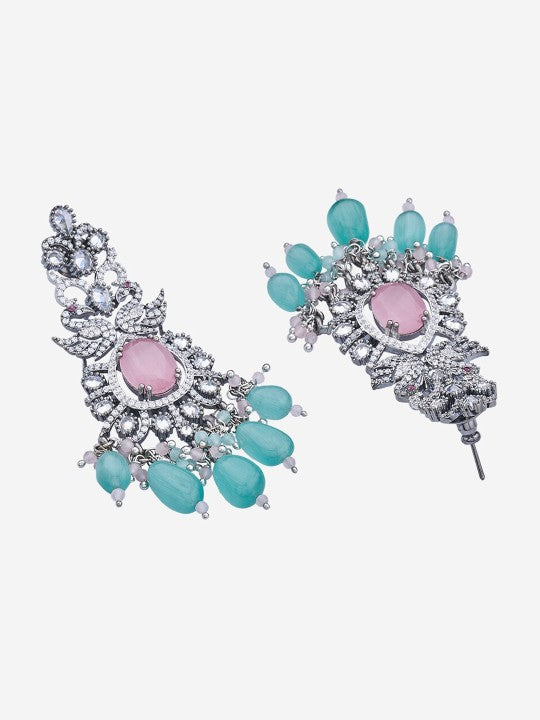 Rhodium Plated Zircon Studded & Beaded Jewellery Set