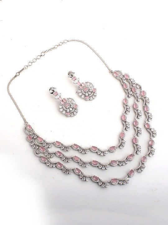 Rhodium-Plated Cubic Zirconia Studded Necklace Set