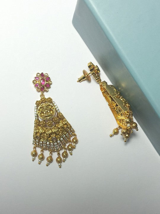 Kriya Gold-Plated CZ-Studded Antique Jewellery Set