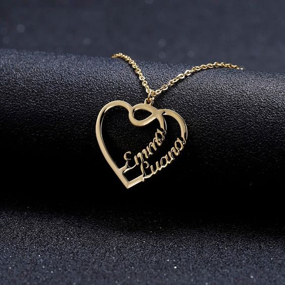 Gold Plated Single Heart Two Name Necklace