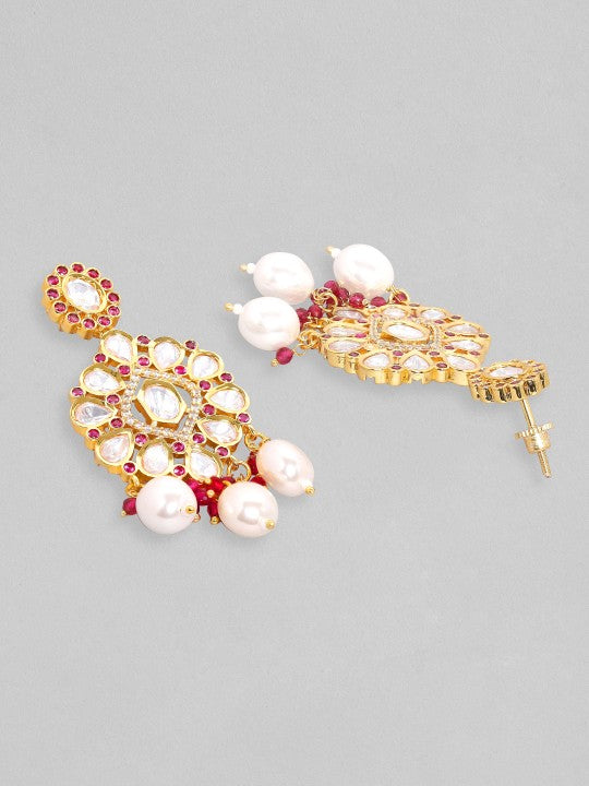 Polki Gold-Plated & White Stones-Studded Jewellery Set