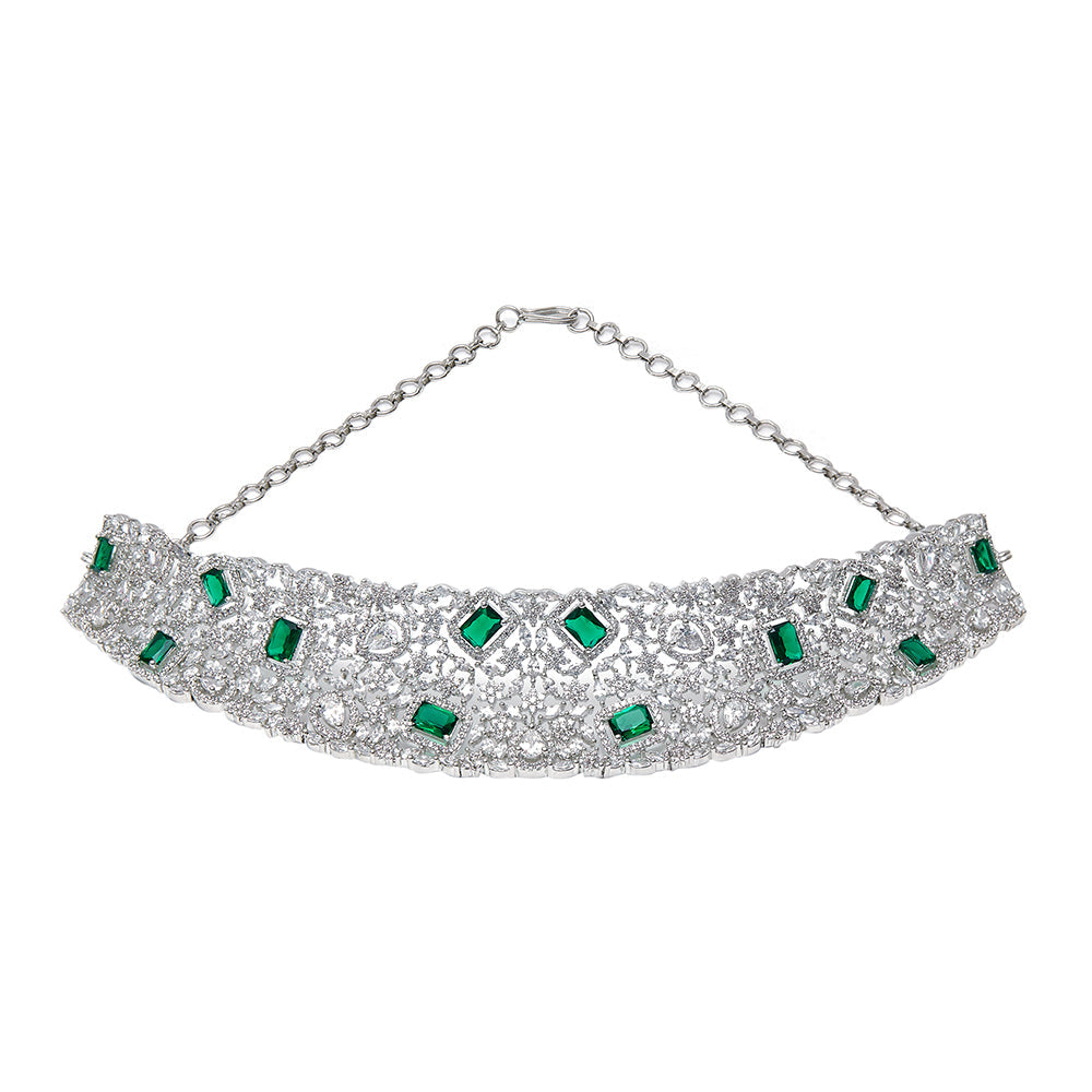 CZ Elegance Green and White Gems Necklace Set