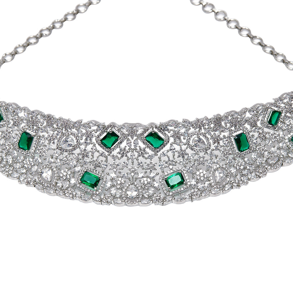 CZ Elegance Green and White Gems Necklace Set