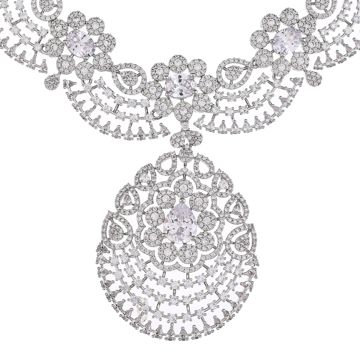 CZ Elegance Cluster Setting Heavily Embellished Jewellery Set