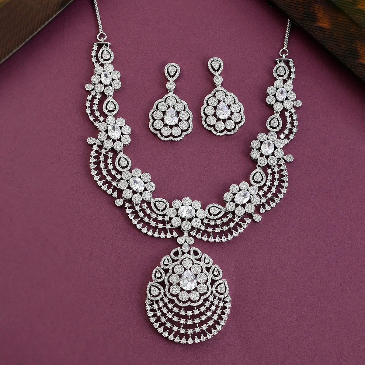 CZ Elegance Cluster Setting Heavily Embellished Jewellery Set